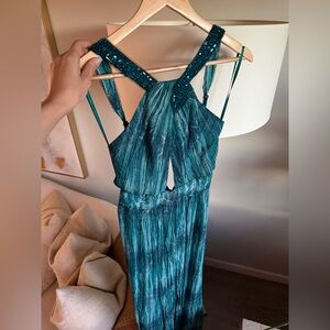 BCBGMaxAzria Teal and Navy Striped Dress